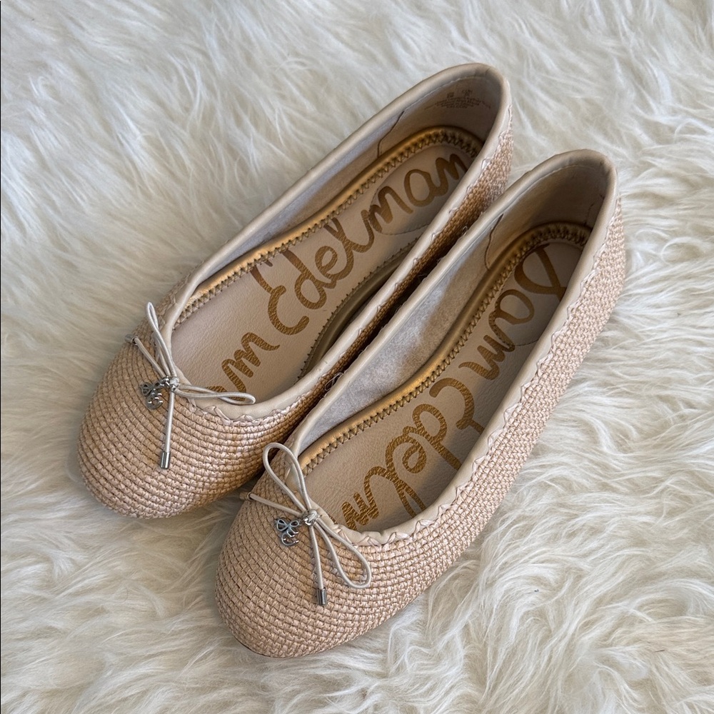 Sam Edelman Felicia Raffia-Textured Ballet Flats in Beige